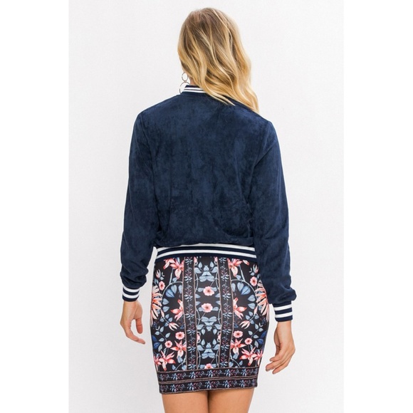 blue suede bomber jacket - Picture 3 of 4